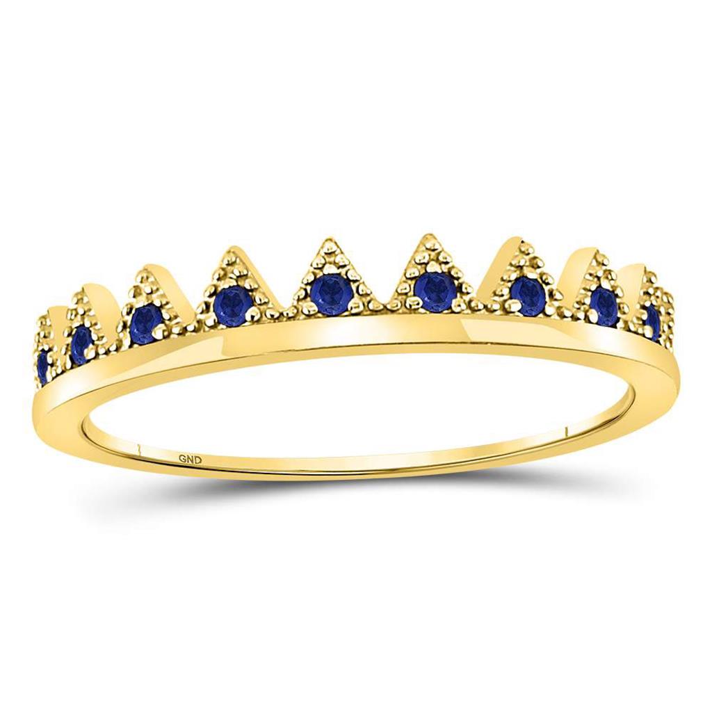 Image of ID 1 10kt Yellow Gold Round Blue Sapphire Chevron Stackable Band Ring 1/10 Cttw