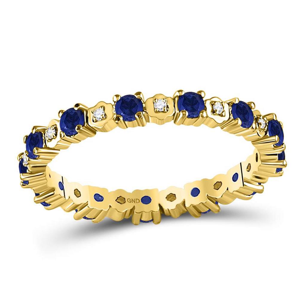 Image of ID 1 10kt Yellow Gold Round Blue Sapphire Diamond Eternity Band Ring 1 Cttw