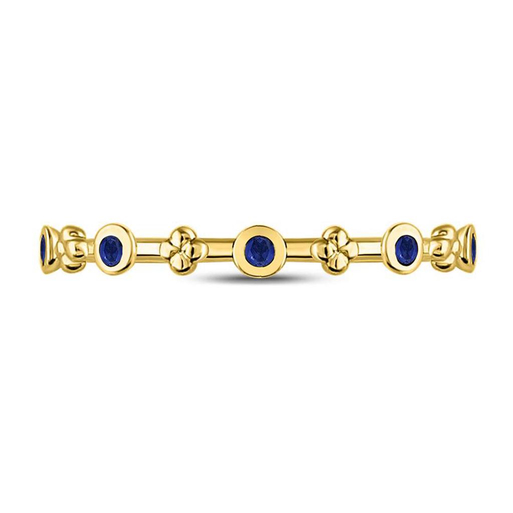 Image of ID 1 10kt Yellow Gold Round Blue Sapphire Dot Flower Stackable Band Ring 1/12 Cttw