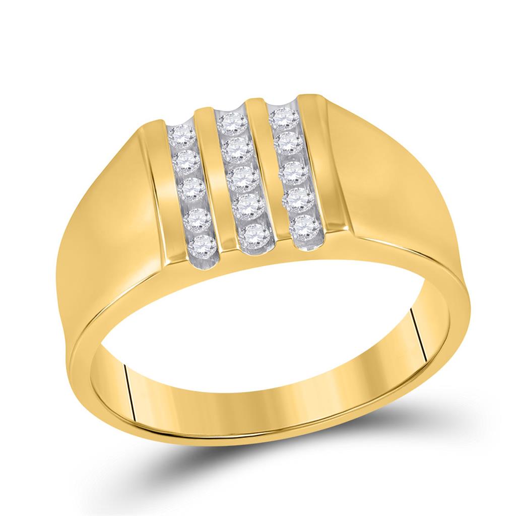 Image of ID 1 10kt Yellow Gold Round Channel-set Diamond Triple Row Wedding Band Ring 1/4 Cttw