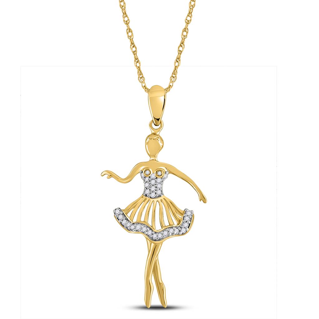 Image of ID 1 10kt Yellow Gold Round Diamond Ballerina Dancer Fashion Pendant 1/10 Cttw
