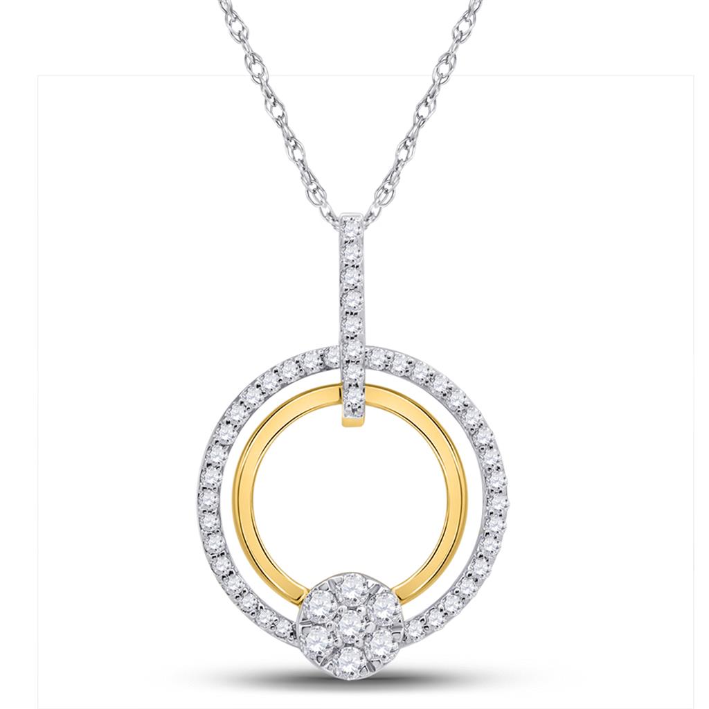 Image of ID 1 10kt Yellow Gold Round Diamond Circle Cluster Pendant 3/8 Cttw