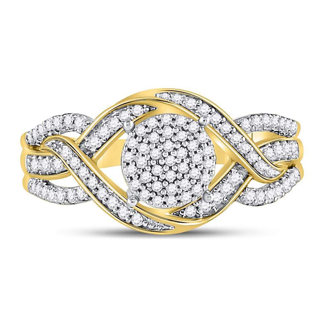 Image of ID 1 10kt Yellow Gold Round Diamond Circle Cluster Twist Ring 1/4 Cttw