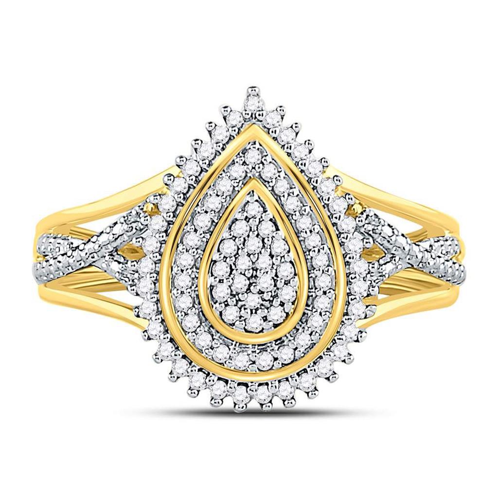 Image of ID 1 10kt Yellow Gold Round Diamond Concentric Teardrop Cluster Ring 1/4 Cttw