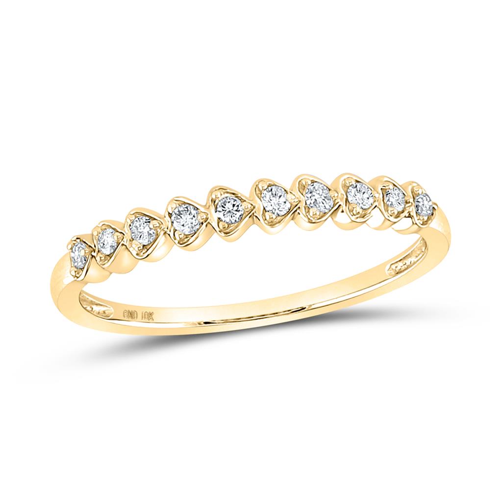 Image of ID 1 10kt Yellow Gold Round Diamond Heart Stackable Band Ring 1/10 Cttw