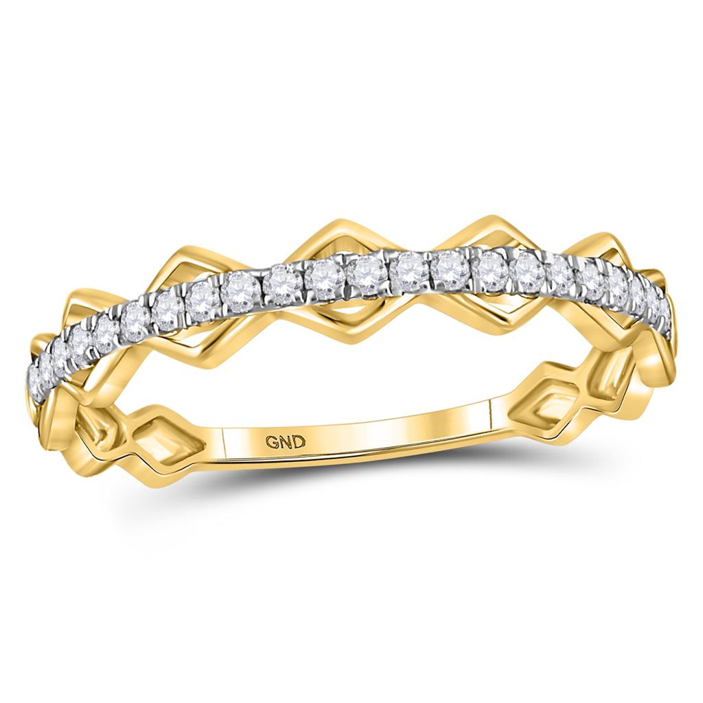 Image of ID 1 10kt Yellow Gold Round Diamond Link Stackable Band Ring 1/5 Cttw