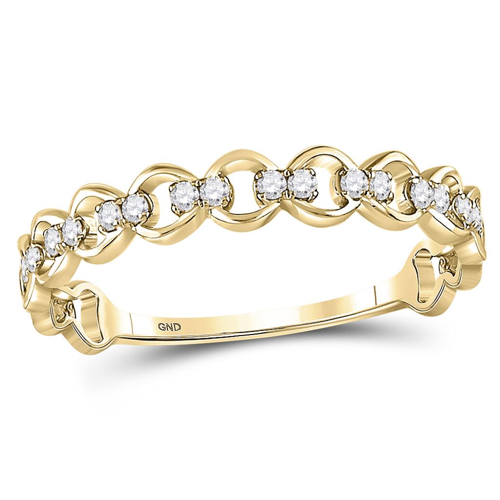 Image of ID 1 10kt Yellow Gold Round Diamond Link Stackable Band Ring 1/8 Cttw