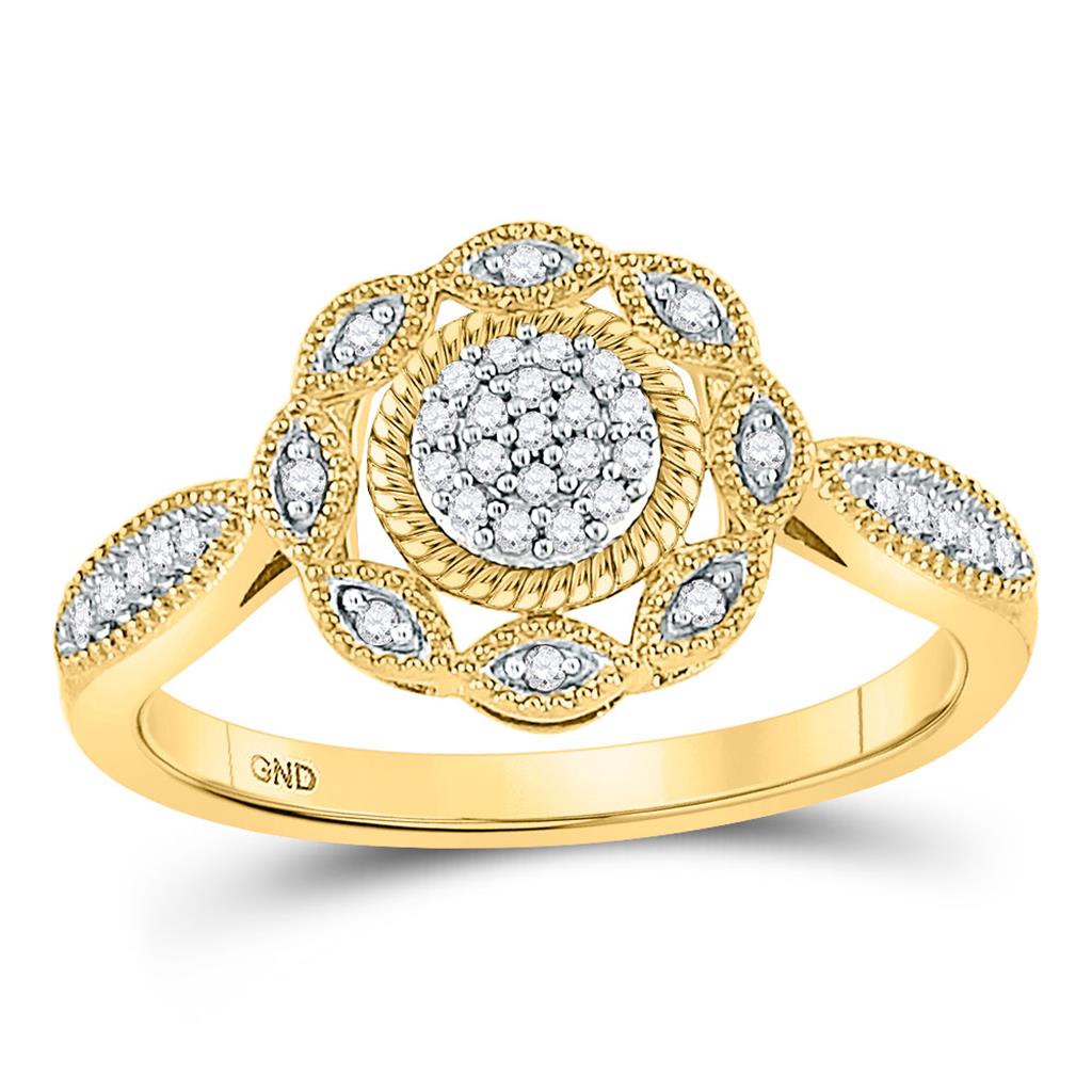 Image of ID 1 10kt Yellow Gold Round Diamond Milgrain Cable Cluster Ring 1/8 Cttw