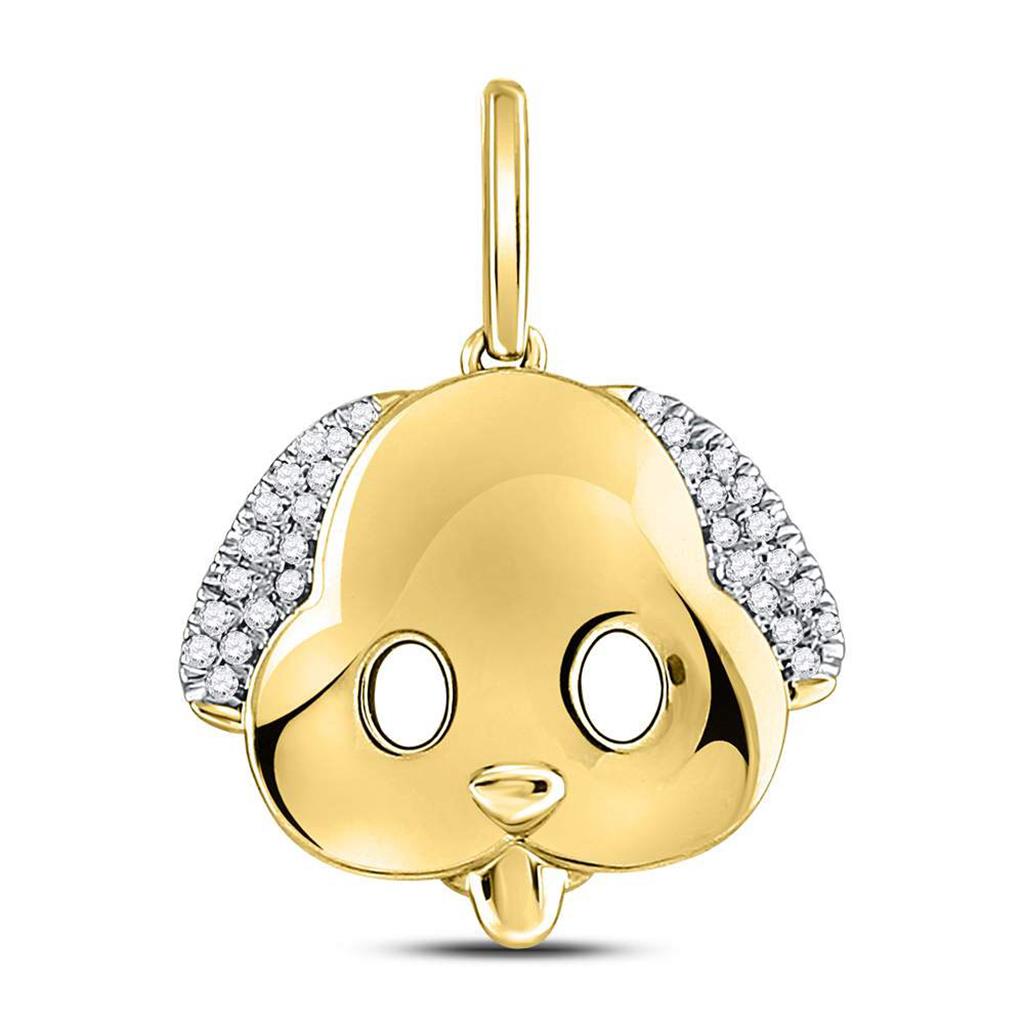 Image of ID 1 10kt Yellow Gold Round Diamond Puppy Dog Emoji Animal Pendant 1/12 Cttw