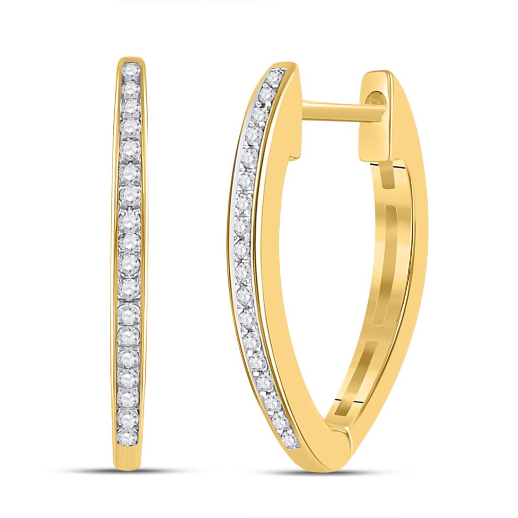 Image of ID 1 10kt Yellow Gold Round Diamond Single Row Hoop Earrings 1/10 Cttw