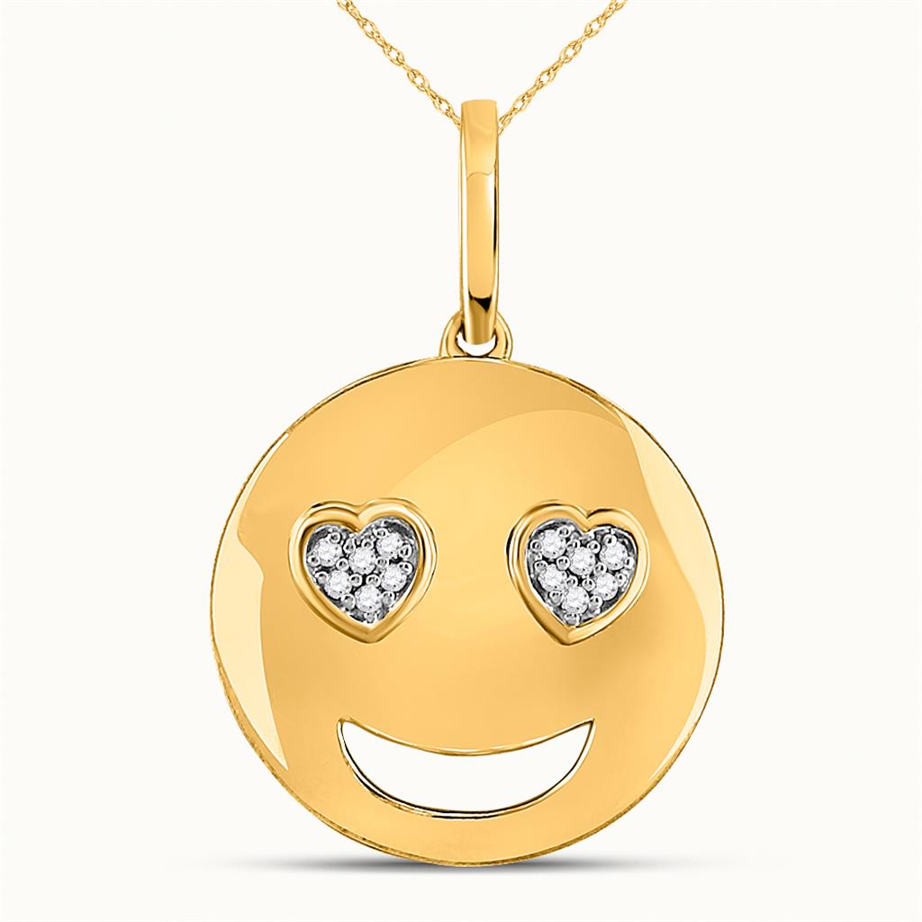 Image of ID 1 10kt Yellow Gold Round Diamond Smiley Heart Eyes Emoji Pendant 03 Cttw