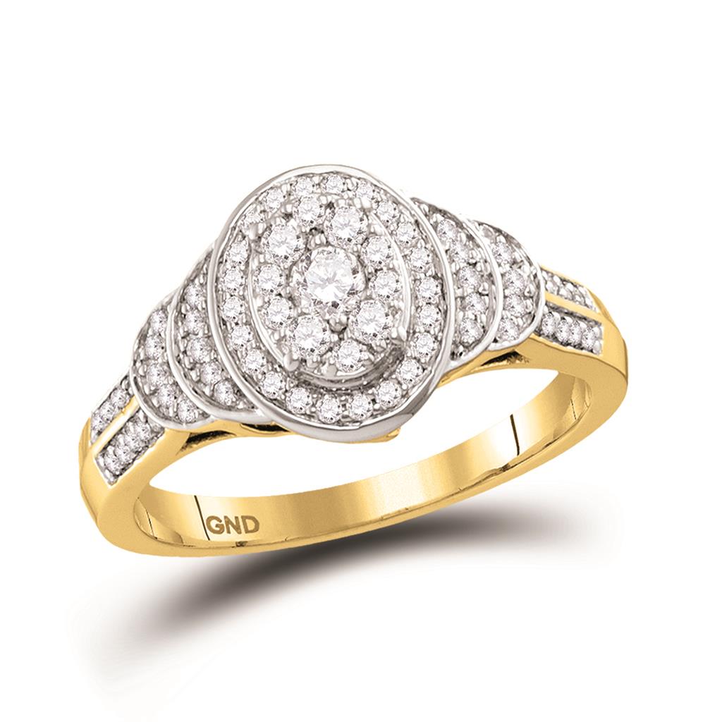 Image of ID 1 10kt Yellow Gold Round Diamond Solitaire Oval Cluster Ring 1/2 Cttw