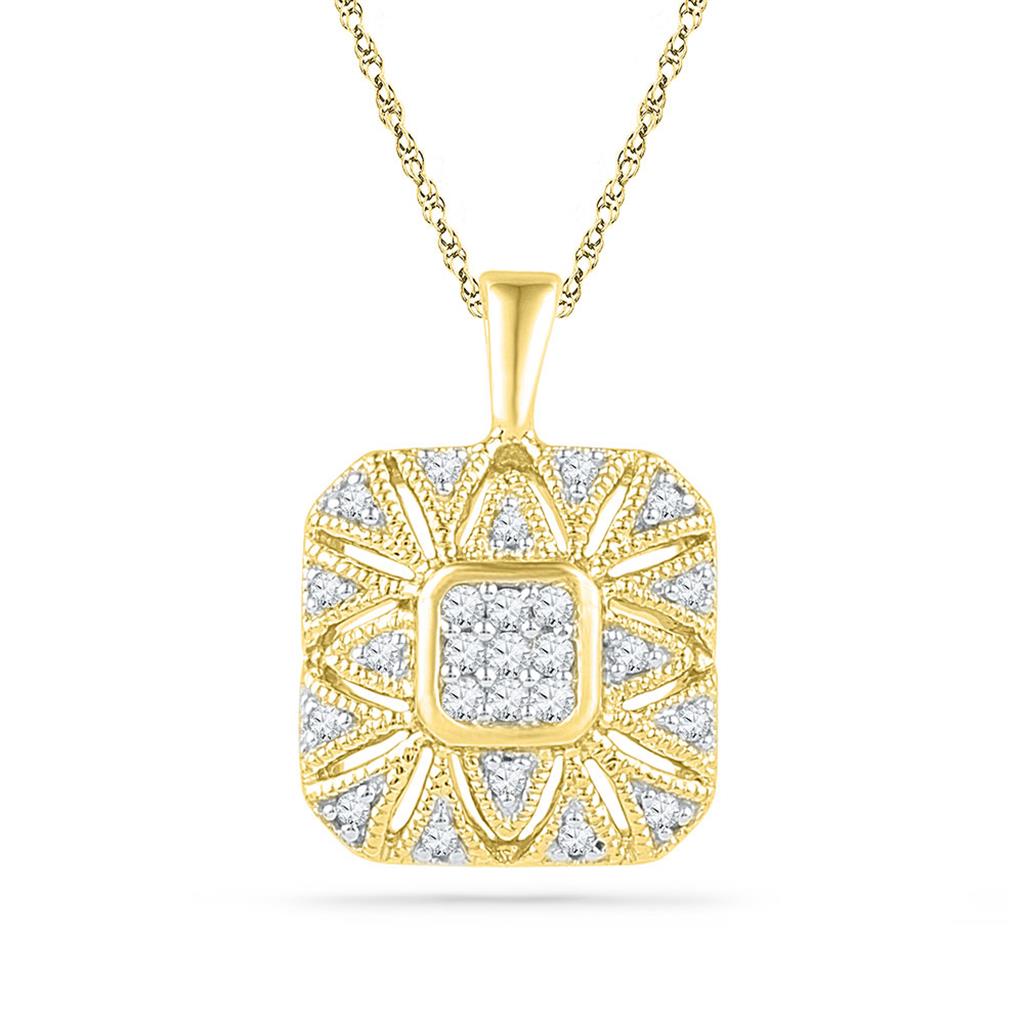 Image of ID 1 10kt Yellow Gold Round Diamond Square Cluster Pendant 1/6 Cttw