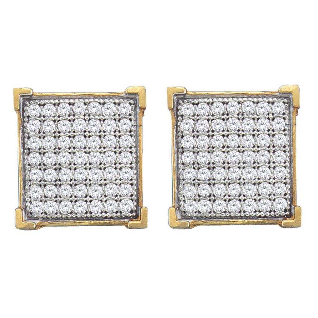Image of ID 1 10kt Yellow Gold Round Diamond Square Cluster Stud Earrings 1/3 Cttw