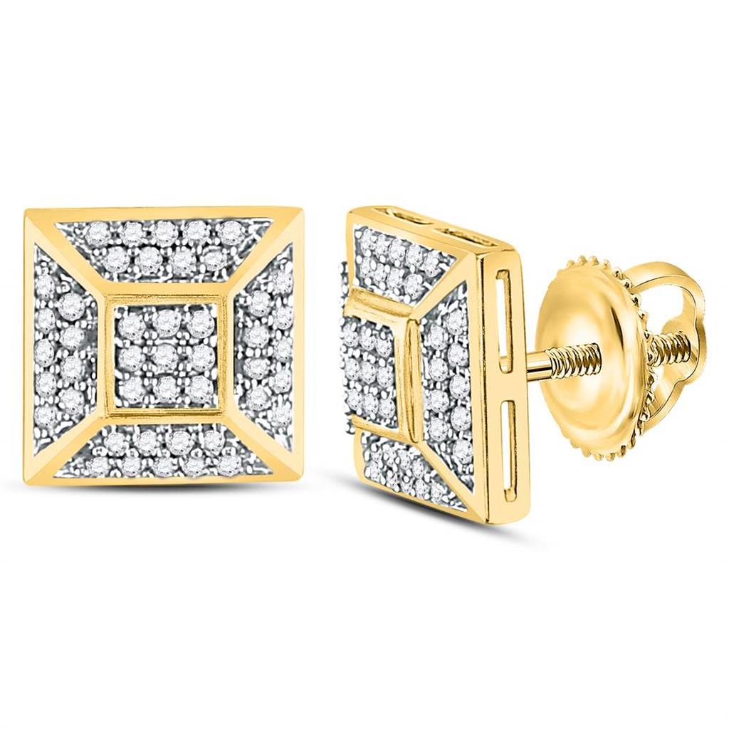 Image of ID 1 10kt Yellow Gold Round Diamond Square Cluster Stud Earrings 1/5 Cttw