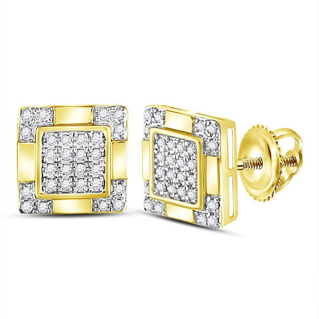 Image of ID 1 10kt Yellow Gold Round Diamond Square Cluster Stud Earrings 1/6 Cttw