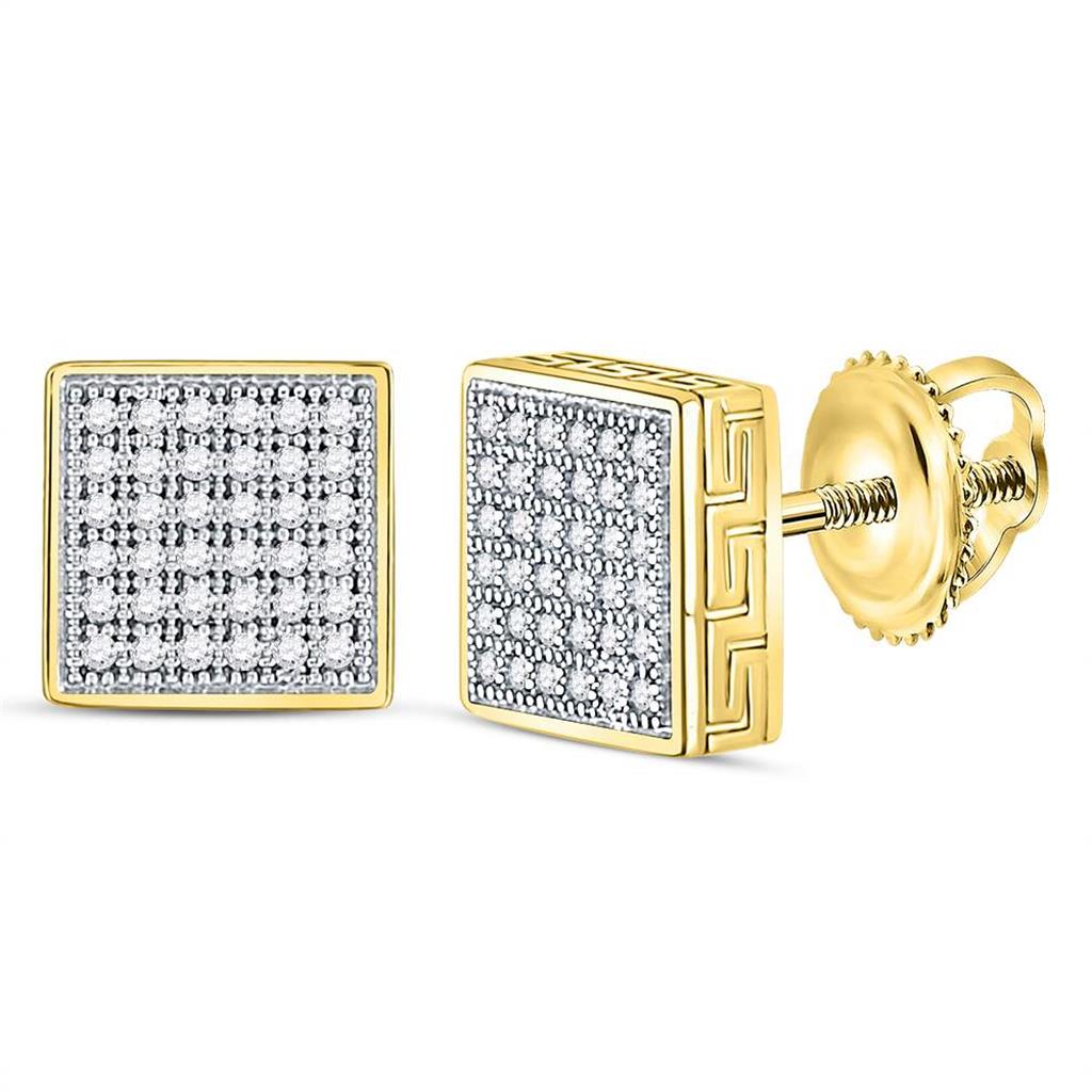 Image of ID 1 10kt Yellow Gold Round Diamond Square Cluster Stud Earrings Cttw