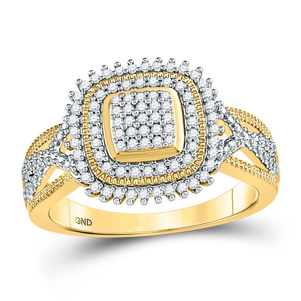 Image of ID 1 10kt Yellow Gold Round Diamond Square Frame Cluster Ring 1/4 Cttw