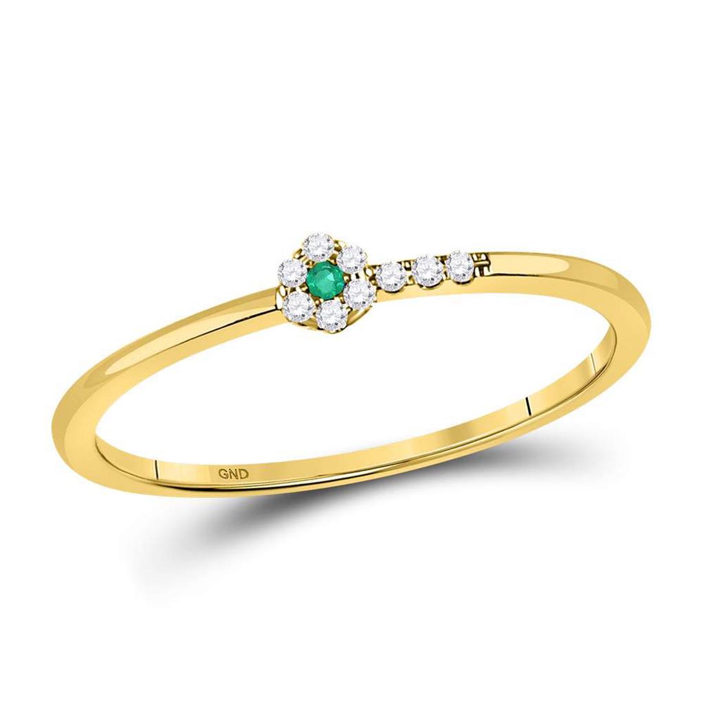 Image of ID 1 10kt Yellow Gold Round Emerald Diamond Stackable Band Ring 1/20 Cttw
