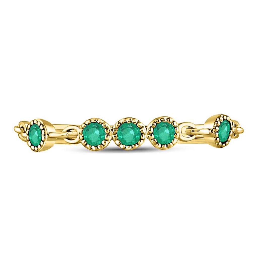 Image of ID 1 10kt Yellow Gold Round Emerald Dot Stackable Band Ring 1/20 Cttw