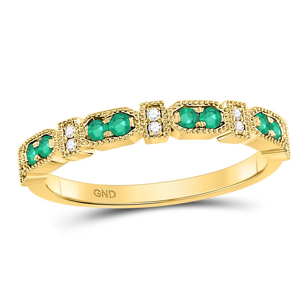 Image of ID 1 10kt Yellow Gold Round Emerald Stackable Band Ring 1/4 Cttw