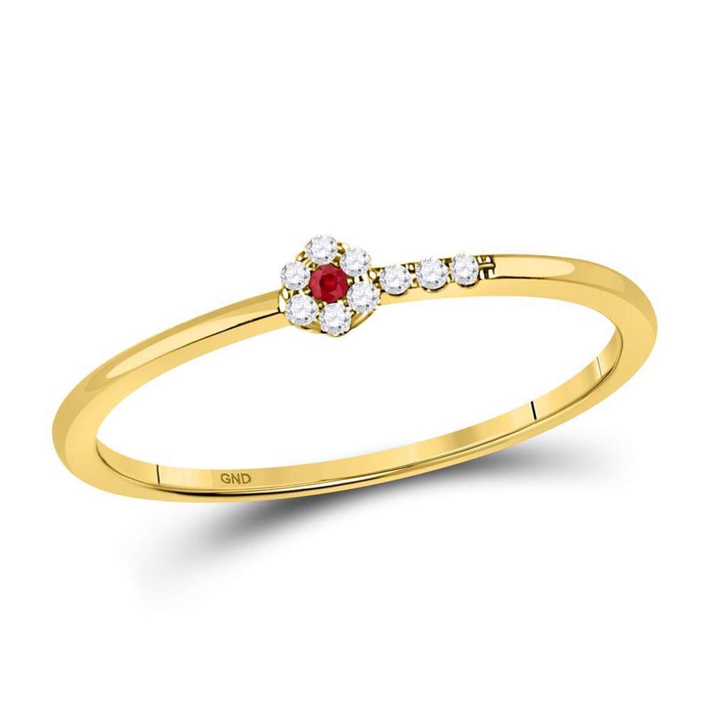 Image of ID 1 10kt Yellow Gold Round Ruby Diamond Stackable Band Ring 1/20 Cttw