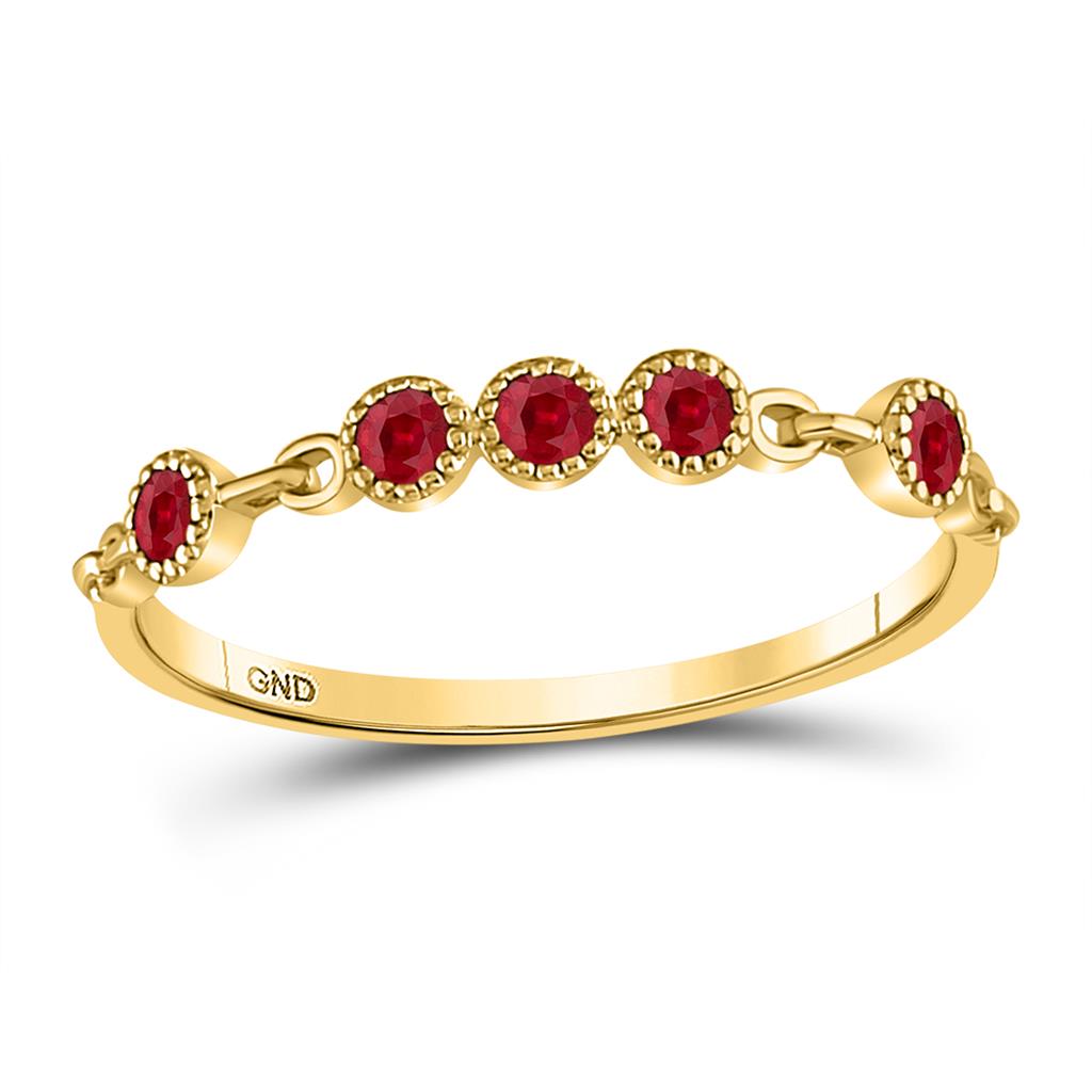 Image of ID 1 10kt Yellow Gold Round Ruby Dot Stackable Band Ring 1/5 Cttw