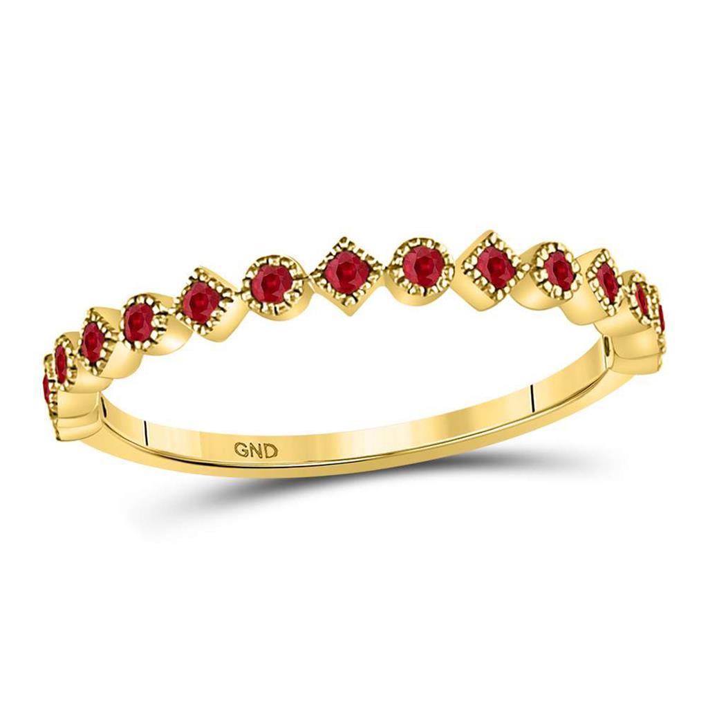 Image of ID 1 10kt Yellow Gold Round Ruby Square Dot Stackable Band Ring 1/5 Cttw