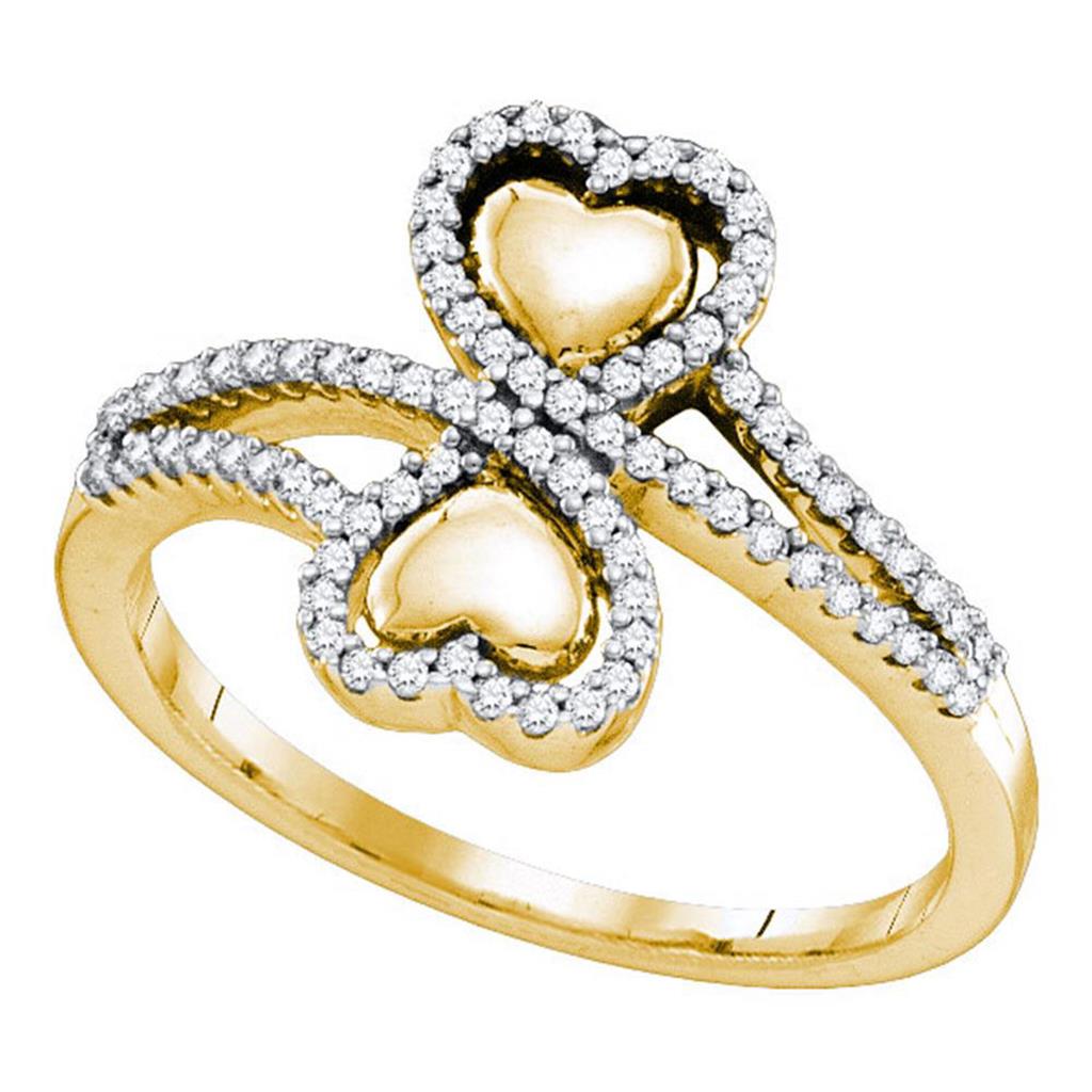 Image of ID 1 10kt Yellow Gold Womens Round Diamond Double Heart Bypass Ring 1/4 Cttw