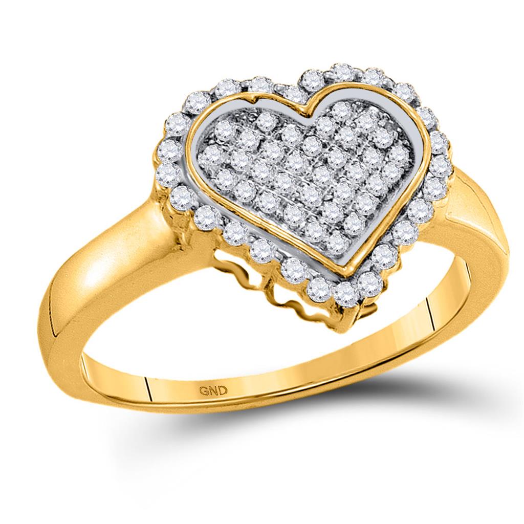 Image of ID 1 10kt Yellow Gold Womens Round Diamond Heart Cluster Ring 1/4 Cttw