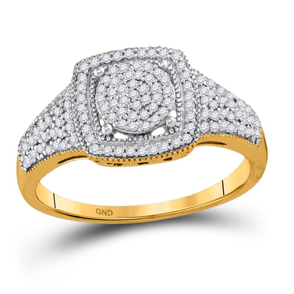Image of ID 1 10kt Yellow Gold Womens Round Diamond Square Cluster Milgrain Ring 1/3 Cttw