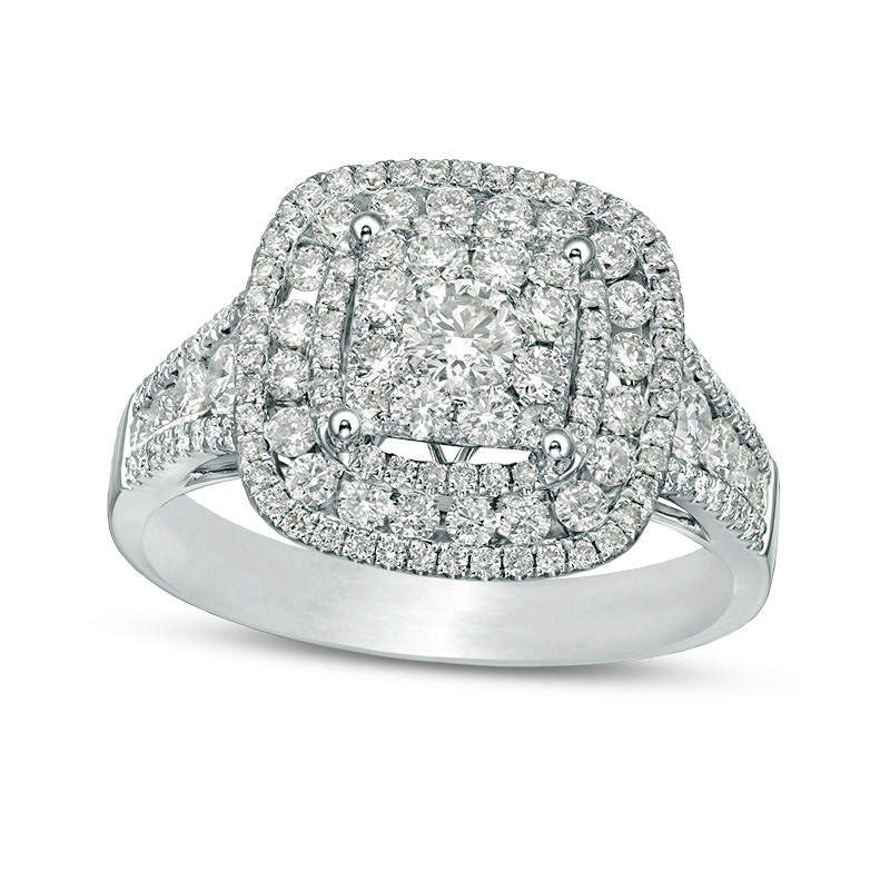 Image of ID 1 113 CT TW Natural Diamond Double Cushion Frame Engagement Ring in Solid 14K White Gold