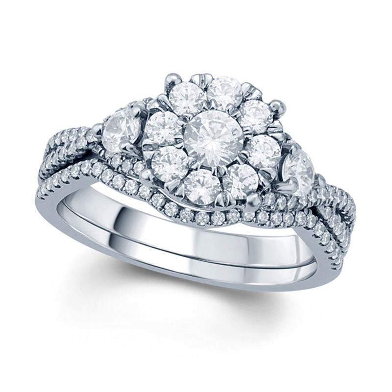 Image of ID 1 113 CT TW Natural Diamond Frame Crossover Bridal Engagement Ring Set in Solid 10K White Gold