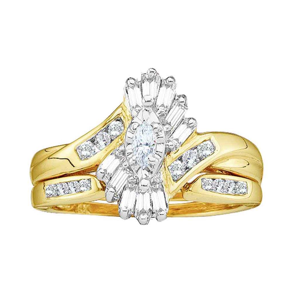 Image of ID 1 1/2 CTW Natural Marquise Baguette & Round Diamonds Bridal Set in 14K Yellow Gold