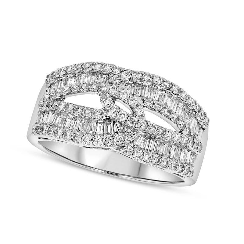 Image of ID 1 120 CT TW Baguette and Round Natural Diamond Loop Ring in Solid 18K White Gold (H/I1)