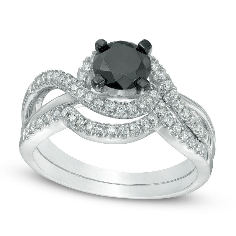 Image of ID 1 120 CT TW Enhanced Black and White Natural Diamond Swirl Bridal Engagement Ring Set in Solid 10K White Gold