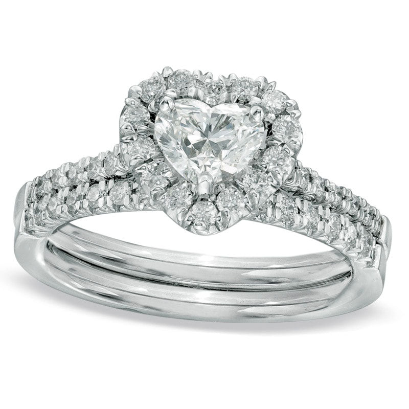 Image of ID 1 120 CT TW Heart-Shaped Natural Diamond Frame Bridal Engagement Ring Set in Solid 14K White Gold