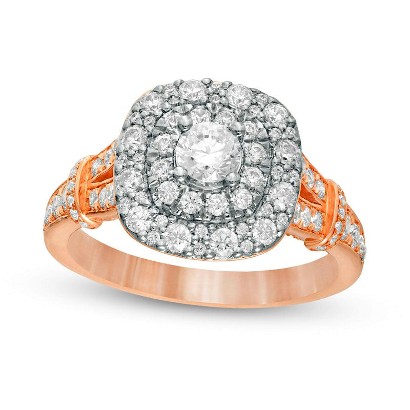 Image of ID 1 120 CT TW Natural Diamond Double Cushion Frame Collar Engagement Ring in Solid 14K Rose Gold