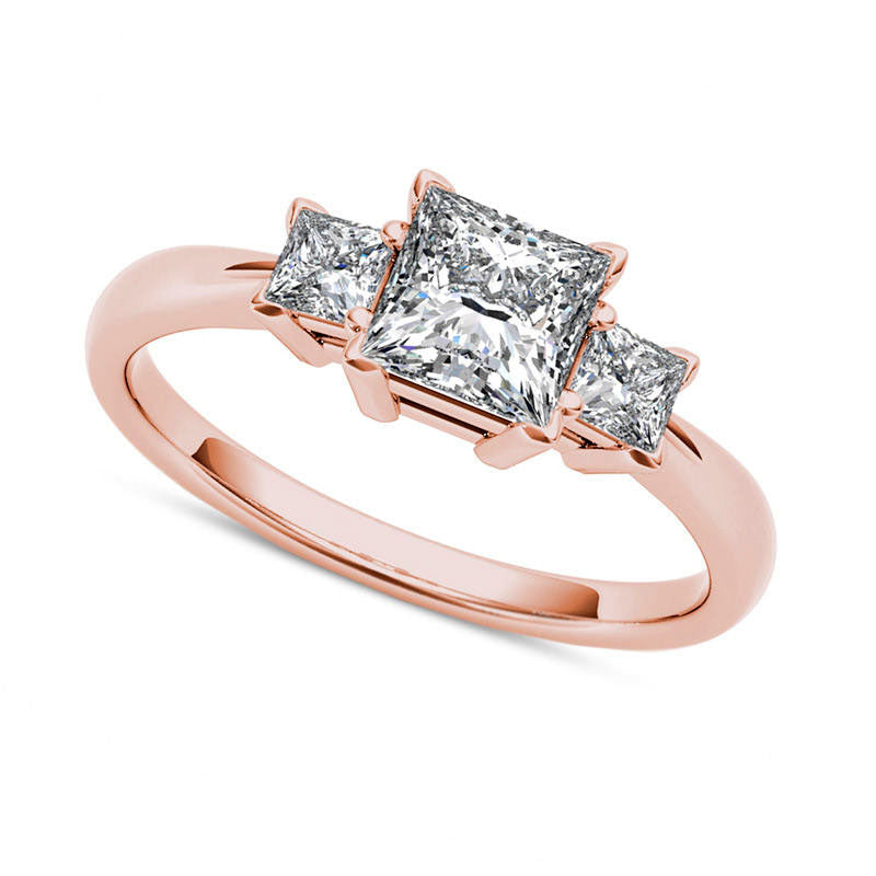 Image of ID 1 120 CT TW Princess-Cut Natural Diamond Three Stone Engagement Ring in Solid 14K Rose Gold