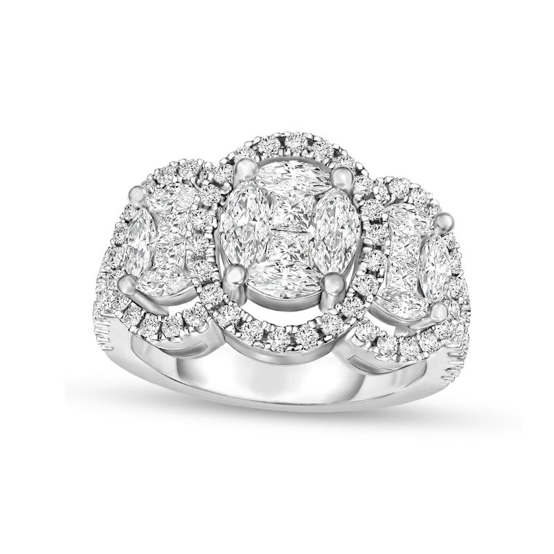 Image of ID 1 125 CT TW Composite Natural Diamond Frame Three Stone Engagement Ring in Solid 14K White Gold