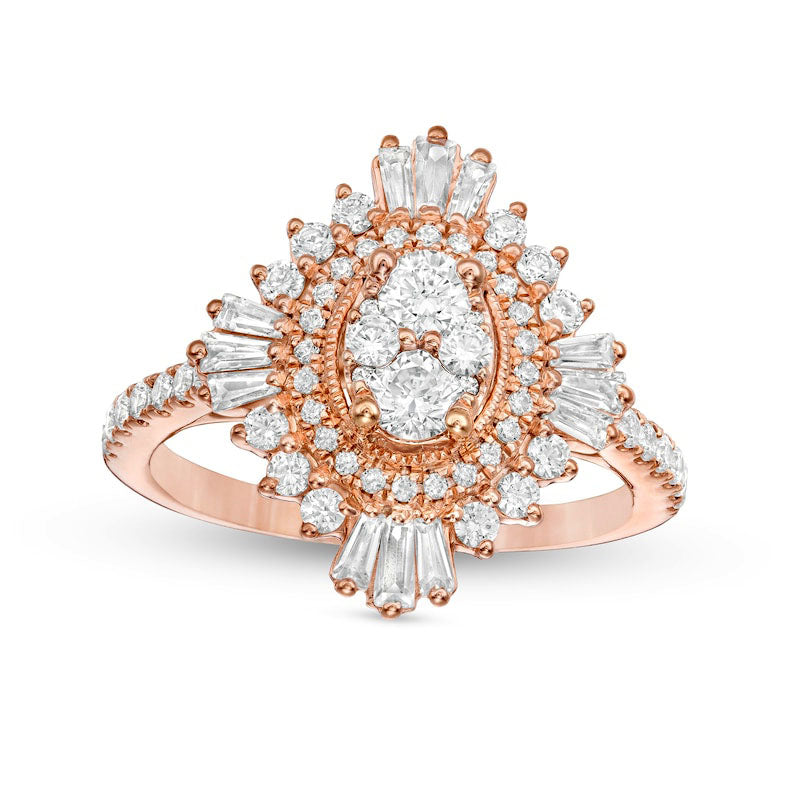 Image of ID 1 125 CT TW Composite Natural Diamond Oval Starburst Frame Ring in Solid 14K Rose Gold