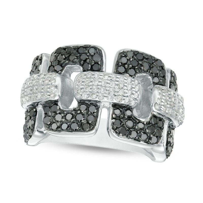 Image of ID 1 125 CT TW Enhanced Black and White Natural Diamond Link Ring in Sterling Silver