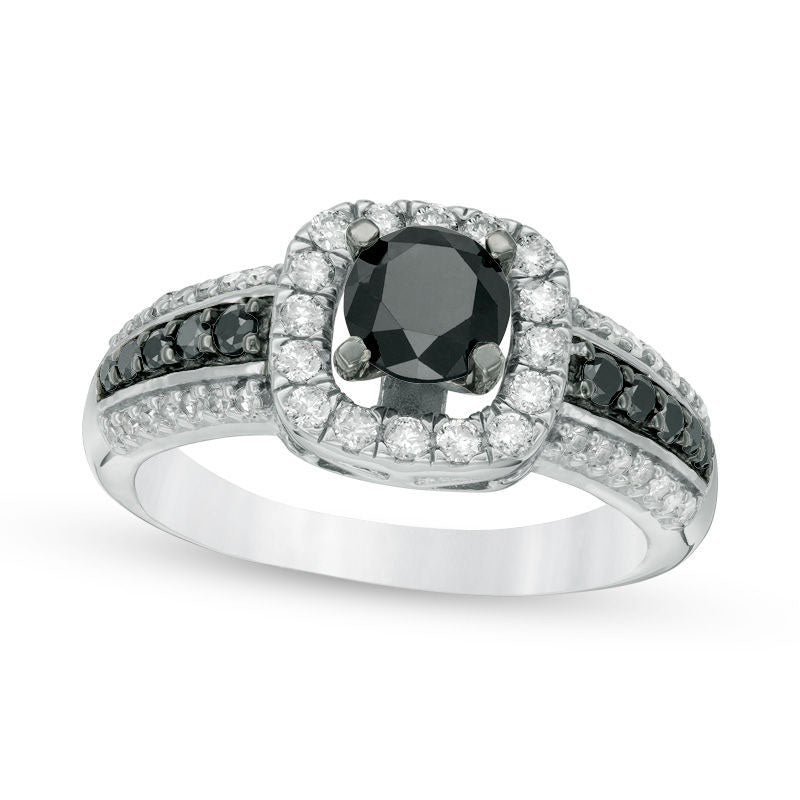 Image of ID 1 125 CT TW Enhanced Black and White Natural Diamond Square Frame Engagement Ring in Solid 10K White Gold - Size 7