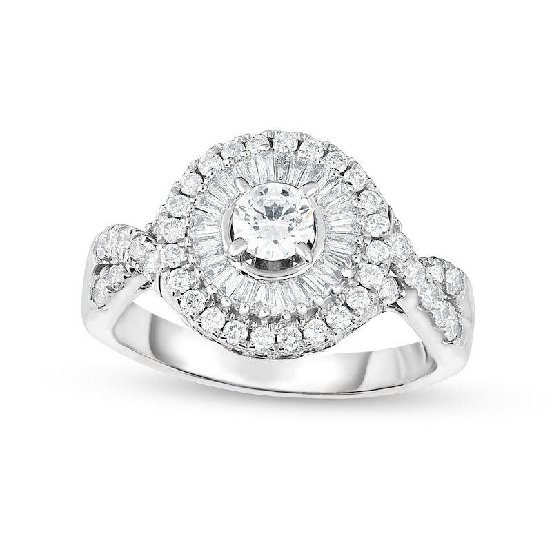 Image of ID 1 125 CT TW Natural Diamond Double Frame Twist Shank Engagement Ring in Solid 14K White Gold