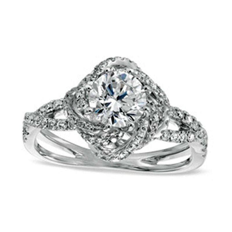 Image of ID 1 125 CT TW Natural Diamond Swirl Frame Split Shank Engagement Ring in Solid 14K White Gold