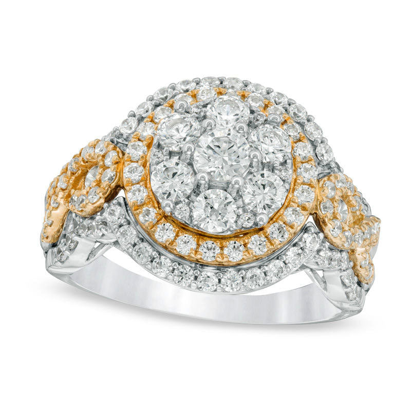 Image of ID 1 125 CT TW Natural Diamond Triple Frame Twist Engagement Ring in Solid 10K Two-Tone Gold