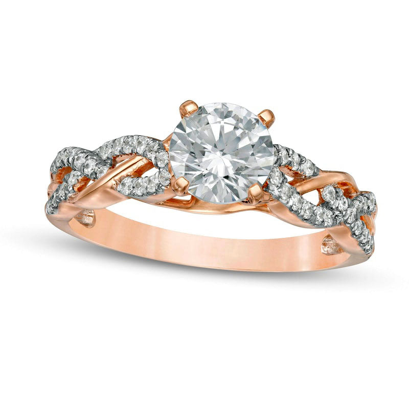 Image of ID 1 125 CT TW Natural Diamond Twist Shank Engagement Ring in Solid 14K Rose Gold