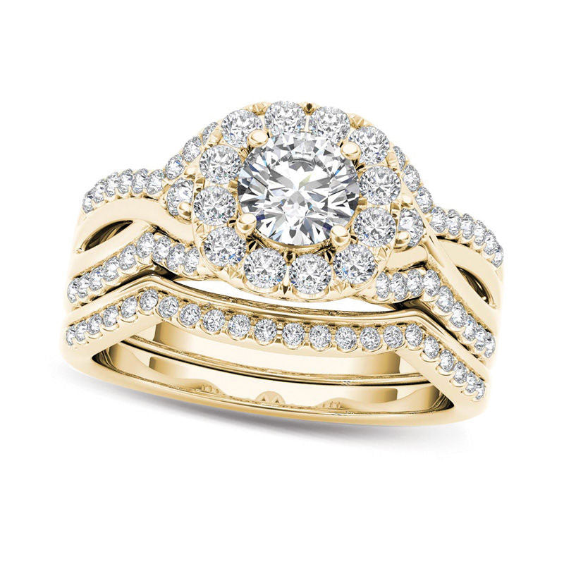 Image of ID 1 125 CT TW Natural Diamond Twist Shank Frame Bridal Engagement Ring Set in Solid 14K Gold
