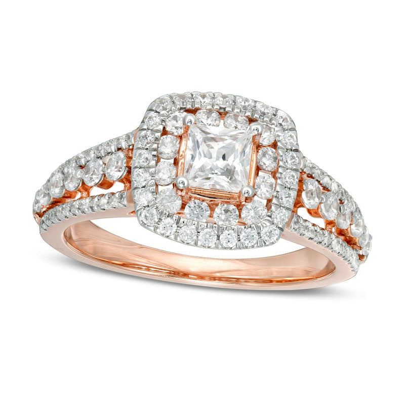 Image of ID 1 125 CT TW Princess-Cut Natural Diamond Cushion Frame Engagement Ring in Solid 14K Rose Gold