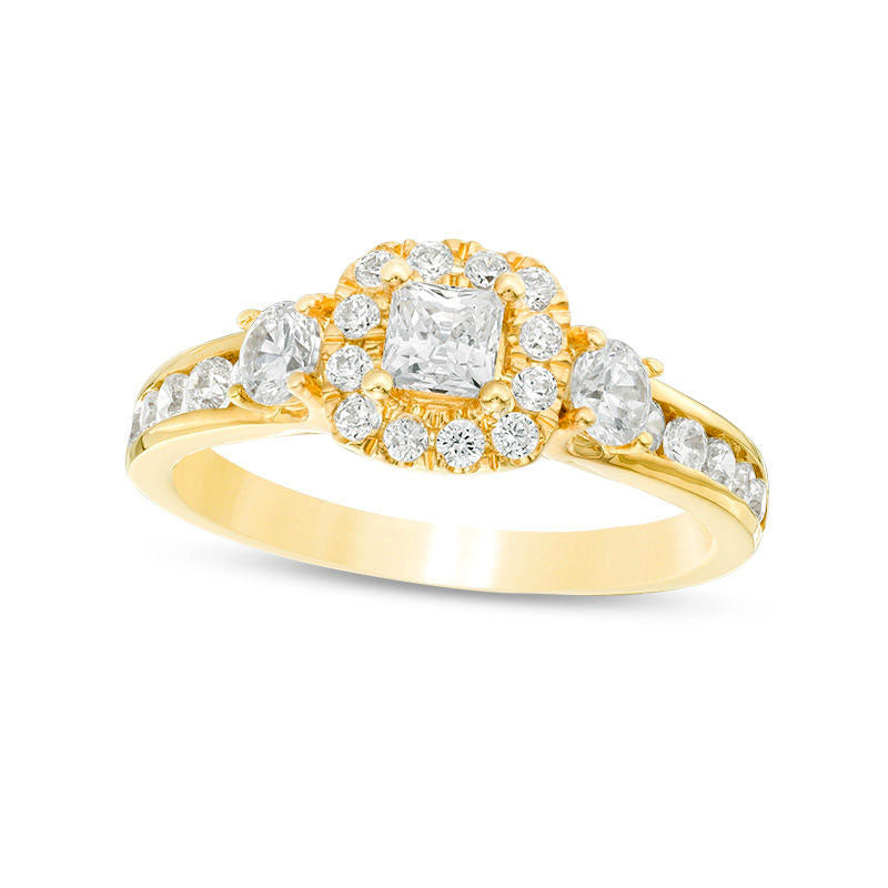 Image of ID 1 125 CT TW Princess-Cut Natural Diamond Frame Three Stone Engagement Ring in Solid 14K Gold